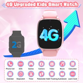 4G Children's Smartwatch - Smart Watch for Girls Boys with Phone Call, SOS, Games, Pedometer, Music, Camera, Alarm Clock, Audio Book, Children's Watch Calling for Kids 3-12 Years (Pink)