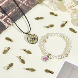 PH PandaHall 50Pcs Tibetan Style Glue on Bails Pendants Jewelry Bails Charm 21x8mm Small Leaf Necklace Bail Oval Spoon Bail Earring Charms for Jewelry Crafts Making Supplies, Antique Bronze