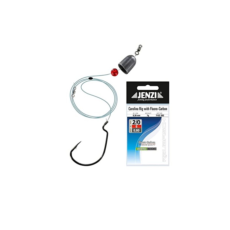 Jenzi Carolina Rig Fluorocarbon with Offset Hooks and Bullet #2/0