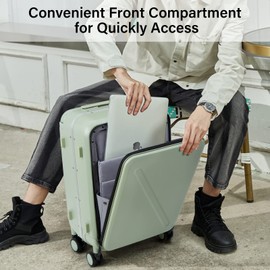 MILADA Luggage Hard Shell Suitcases Checked Luggage with Spinner Wheels 24 Inch Medium Size Front Opening Pocket Wide Handle Suitcases TSA Approved Luggage Rolling Luggage, Green