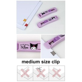 LENITH Clamp Clip Dispenser Stapler Cute Animal Faced Reusable Kuromi Clip Dispenser/Portable Handheld Paper 3 Metal Refill Clips Purple Black Rabbit
