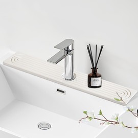 Faucet Mat for Kitchen Sink - 23.6" Diatomite Fast Stone Drying Mat for Kitchen Counter Tray Absorbent Mat Faucet Splash Guard for Kitchen Sink and Bathroom Counter (White, 23.62"x3.94")