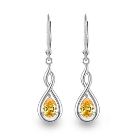 WASEE November Birthstone Earrings 925 Sterling Silver Yellow Topaz/Citrine Dangle Drop Leverback Earrings for Women Birthday Anniversary Christmas Earrings Jewelry for Women