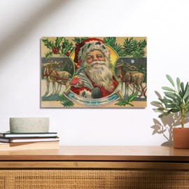 Lantern Press 12x18 Inch Premium Wood Sign, Ready to Hang Wall Decor, Savannah, Georgia, Holiday Greetings, Santa and Reindeer Scene