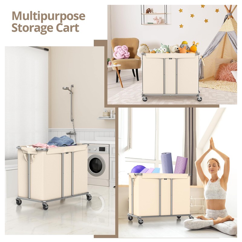 Hodonas 230L Rolling Laundry Hamper, 2-Section Laundry Basket with Wheels,