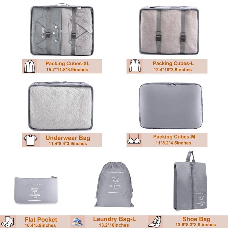 YEEYAA 7 Set Packing Cubes for Travel- Luggage Organizer Bags
