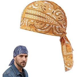 Paisley Cooling Head Scarf Cap Set, Motorcycle Pirate Head Wrap Safety Helmet Liner, Bandana Beanie