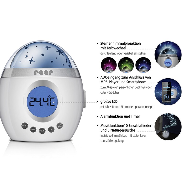 reer 52050 MyMagicStarlight Einschlaflicht mit Sternenprojektor und Musikfunktion, Kunststoff, Weiß,