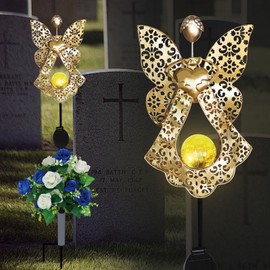 SUMWE Memorial Solar Lights for Grave with Flowers Decorations Eternal Lighted Angels for Outdoor Cemetery Angel Garden Stake Memorial Gifts for Gravesite