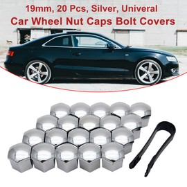 Riloer 19mm Lug Nut Covers 20PCS, ABS Chrome Plastic Nut Cover Caps, Hexagonal Nut Covers with Removal Tool, Silver Wheel Bolt Caps