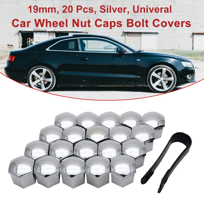 Riloer 19mm Lug Nut Covers 20PCS, ABS Chrome Plastic Nut