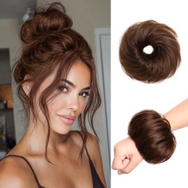 XIXISNOW Messy Bun Hair Pieces for Updos 100% Real Human Chignons Scrunchies Hair Buns Stretchy Fluffy Faux Buns Wig Hairpiece Elastic Rubber Band Hairbun Donut Hair Bun Extensions for Women Brown