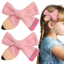 Back to School Hair Clips Pink Pencil Bows Hair Clips for Baby Girls' First Day of School Kindergarten Students Hair Decoration-2pcs