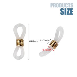 Kuyaehe 20 Pcs Eyeglass Chain Ends Anti Slip Silicone Connector, Adjustable Rubber Spectacle End Connectors for Eyeglasses (White & Gold)