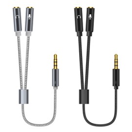 YACSEJAO Kopfhörer und Mikrofon Splitter 2Pack 3,5 mm Y Splitter 1/8 Zoll 1 Stecker auf 2 Buchsen Kopfhörer Mikrofon Audio geflochtenes Adapterkabel（Grau + Schwarz）
