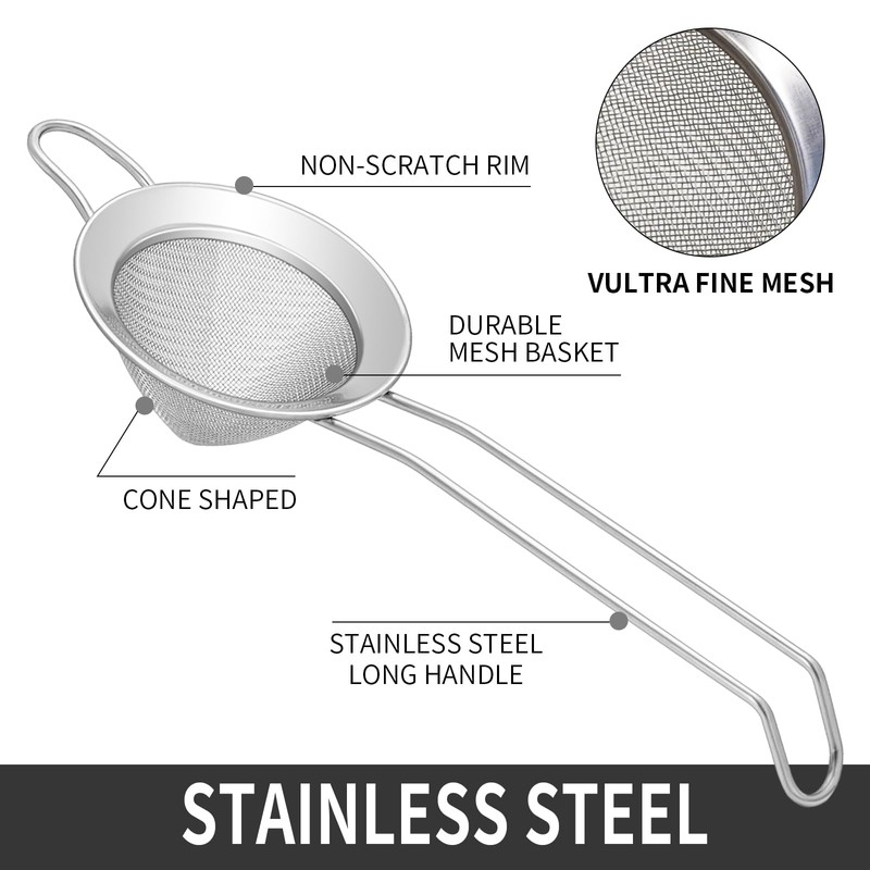 2 Pcs Stainless Steel Small Strainer Fine Mesh Strainer, Mini