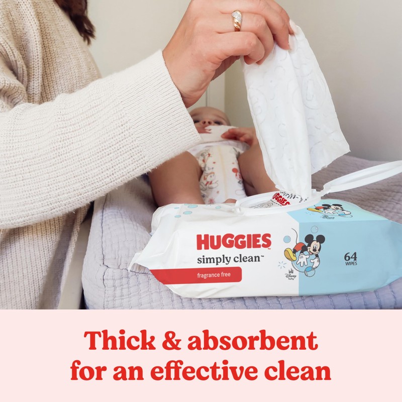 Huggies Simply Clean Unscented Baby Diaper Wipes, 3 Flip-Top Packs