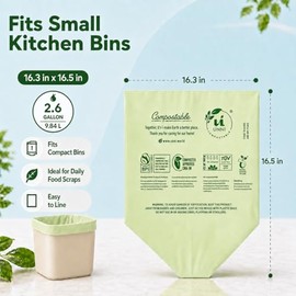 UNNI ASTM D6400 Bolsas de basura 100% compostables, 2.6 galones, 9.84 litros, 100 unidades, extra gruesas 0.71 mils, bolsas de basura de cocina pequeñas, US BPI y Europa OK Compost Home, San Francisco