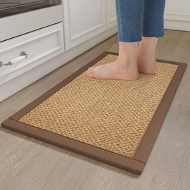 YDKGL Anti Fatigue Kitchen Mats for Floor, Soft Cushioned Super Absorbent Kitchen Rugs Non Slip Washable, Jute-Like Woven Kitchen Sink Mat Standing Mat for Kitchen, Laundry, Easy Care, Brown 17"x30"