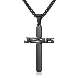 REVEMCN Stainless Steel Jesus Cross Pendant Necklace for Men Women 20-24 Inches Rolo Chain Christian Gifts for Men Faith