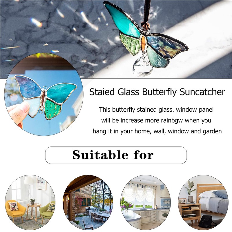 H&D HYALINE & DORA Indoor Butterfly Tiffany Style Stained Glass