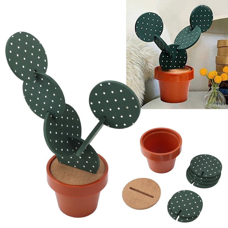 Cactus Coaster Set, Avoid Slip Heat Insulation, DIY Funny Design,