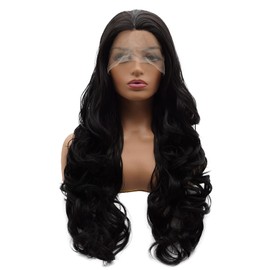 LUSHY BEAUTY Hair Synthetic Lace Front Wig Wavy Long 26inch Black Heavy Density Heat Resistant Realistic Wig