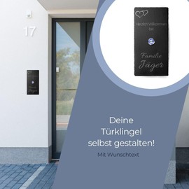 Slate Bell Sign with Desired Engraving and Motifs | Doorbell Model Jäger 10 x 20 cm - Optional with Illuminated LED Bell Button and Various Accessories - Natural Slate Bell