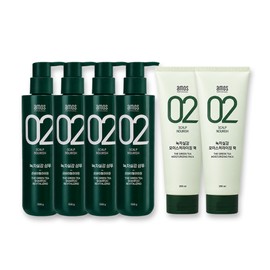 Amos Green Tea Real Revitalizing Shampoo 4+Moisturizing Pack 2 Set / 아모스 녹차실감 리바이탈라이징 샴푸4+모이스처라이징 팩2 세트
