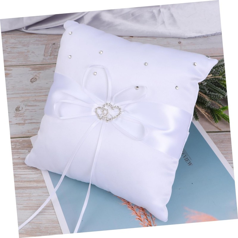 SHOWERORO Ceremony: 20x20cm Satin Ring Pillow Double Heart Buckle Wedding