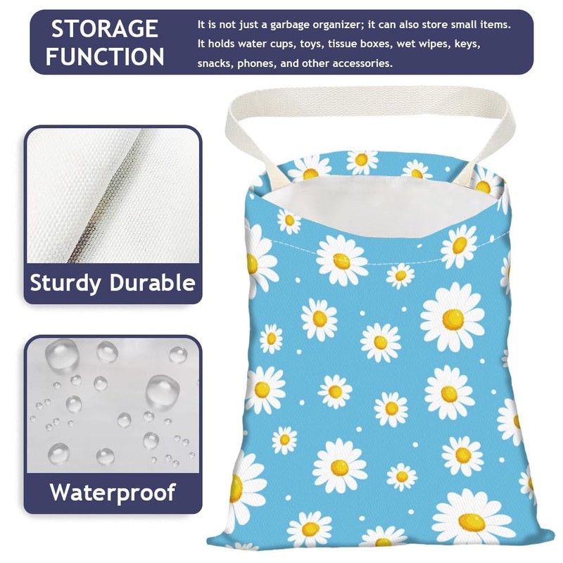 DELORIGIN Car Garbage Bag with Daisy Floral Print, Hanging Bin