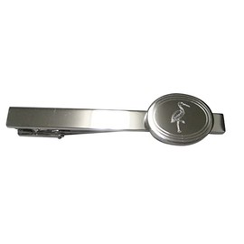 Silver Toned Oval Etched Crane Bird Tie Clip