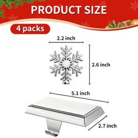 Set of 4 Metal Christmas Stocking Holders for Mantle,Heavy Duty Weighted Stocking Holders for Mantle,Silver 3D Snowflake Stocking Holder for Tables Window Fireplace Christmas Decorations