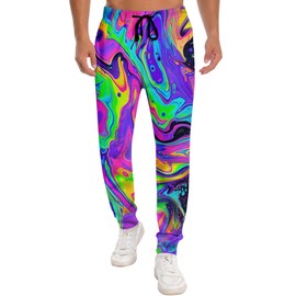 RAISEVERN Men's Joggers Neon Sweatpants Colorful Fluid Paint Outfits Festival Cool Jogging Pants with Pockets Drawstring