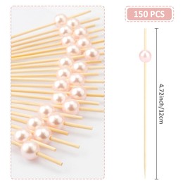 Cocktail Sticks for Food 150 PCS 4.7 Inch Pink Pearl Cocktail Picks Wooden Sticks for Food Cocktail Skewers for Drinks Canape Sticks Cocktail Garnish Wooden Star Cocktail Picks Toothpicks Skewers