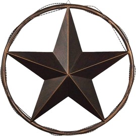 Urbalabs Metal Barn Star Western Decor Cast Wire Rope Circle Ring Rustic Wall Decor Texas Lone Star Bronze Brown Finish Metal Texas Home Wall Decor Indoor Outdoor Western Decor for Home (17)