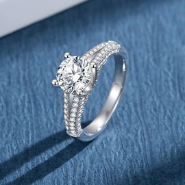 JIEKAYUAN Moissanite Rings for Women 2.9CTTW (2CT Center) Round Cut Engagement Rings for Wife Her S925 Sterling Silver Rings for Wedding Valentines Anniversary (5.5)