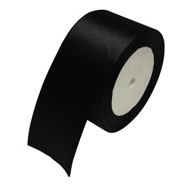 Chenkou Craft Solid Satin Ribbon Ribbons 50 Yards (2 Rolls) Black Craft Bow Party Decoration Packing Ribbons (Black, 2"(50mm))