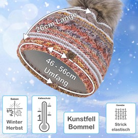 Compagno Winter Hat Women's Knitted Hat Women's Bobble Hat Multicoloured Lining Beanie 87, orange