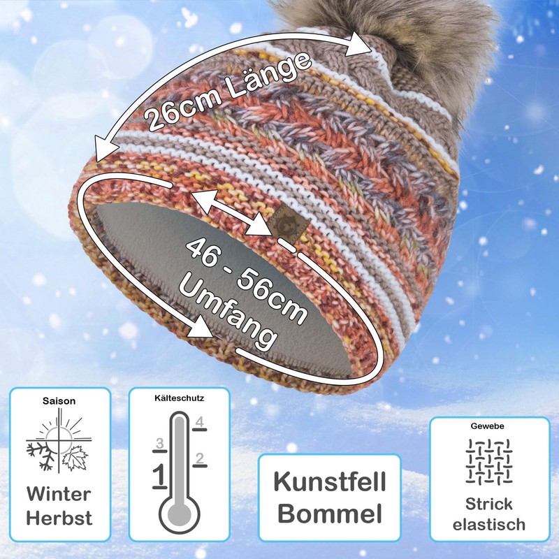 Compagno Winter Hat Women's Knitted Hat Women's Bobble Hat Multicoloured