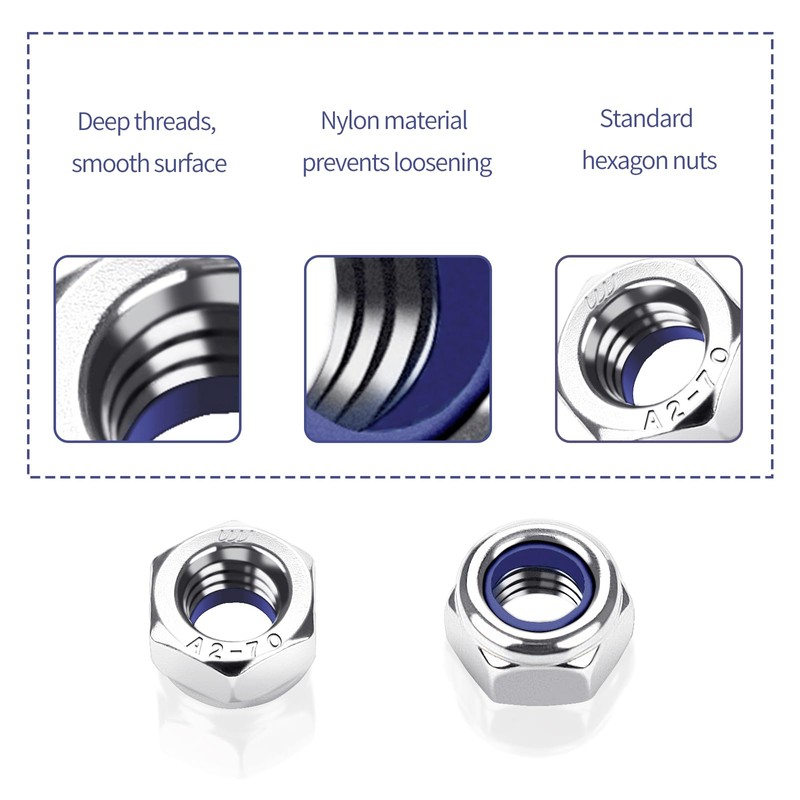 M6 Nuts Stainless Steel A2 V2A Self-Locking Nuts, Pack of