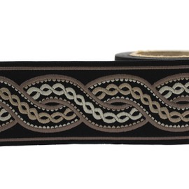 Bobina de 3.8 yardas de 2.7 pulgadas, color café y negro, con bordado en espiral, cinta de jacquard para tus cortinas, cortinas, cinta de ribete de bandas, V6 138
