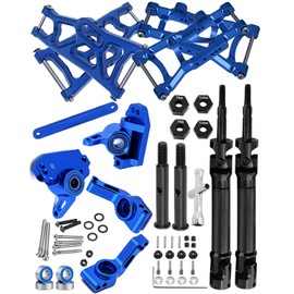 hopsupRC RC Stainless Steel Drive Shaft CVD Axles Upgrades Part for 1/10 Rustler/Stampede VXL 2WD,Alloy Suspension A Arm,Aluminum Caster Block & Steering Blocks & Rear Stub Carriers,Navy Blue