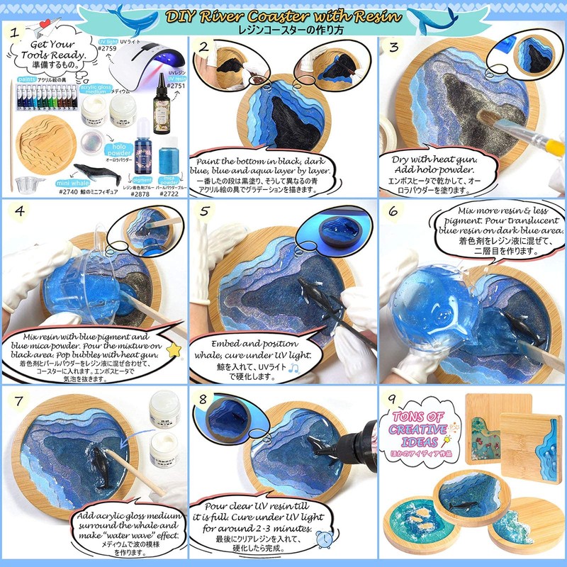 FUNSHOWCASE Juego de posavasos de madera de resina epoxi, kit