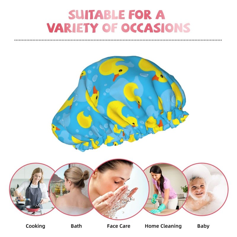 Rubber Duck Shower Cap for Women Reusable Double Layers Waterproof