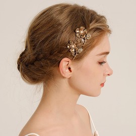 2PCS Gold Small Side Hair Combs for Women Wedding Decorative, Retro Pearl Metal Hair Comb Clips Crystal Bridal Hair Piece Pins for Wedding Accessories