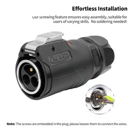 CNLINKO LP-24 3-Pin Industrial Circular Connector, IP68 Waterproof, Screw-Lock Cable Coupler, M24 Male & Female Pair for Automation & Control