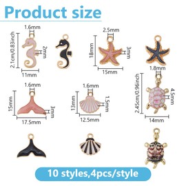 DICOSMETIC 40Pcs 10 Styles Ocean Charms Bulk Sea Animal Charm Alloy Enamel Beach Pendants Shell Starfish Charms Colorful Seahorse Charm for Summer Necklace Bracelet Earring Jewelry Making