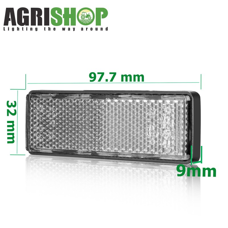 AGRISHOP 2x White Reflectors Stick On,97.7x32x9mm,E Approved, Stick On Car