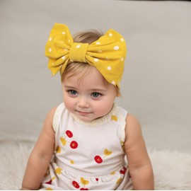 Kenjudess Stretchy Baby Girls Nylon Bows Headbands Polka Dot Turban Hair Bows Knots Tied Elastic Soft Hair Band for Newborn Infant Toddlers Kids (Ginger with White Polka Dots A, Standard)